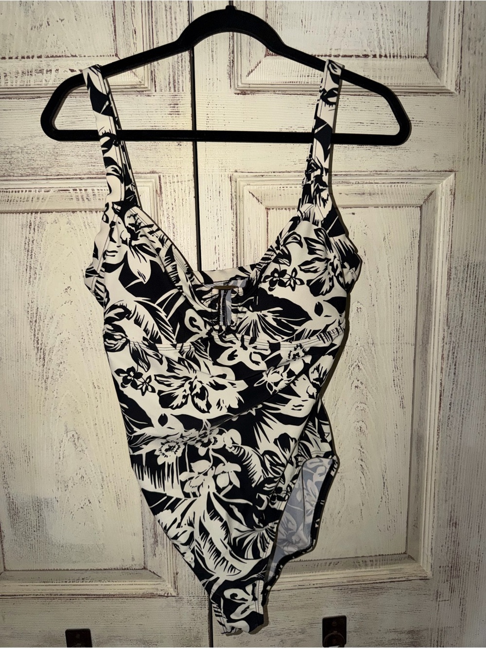 Black & White Floral One-Piece Swimsuit for Women